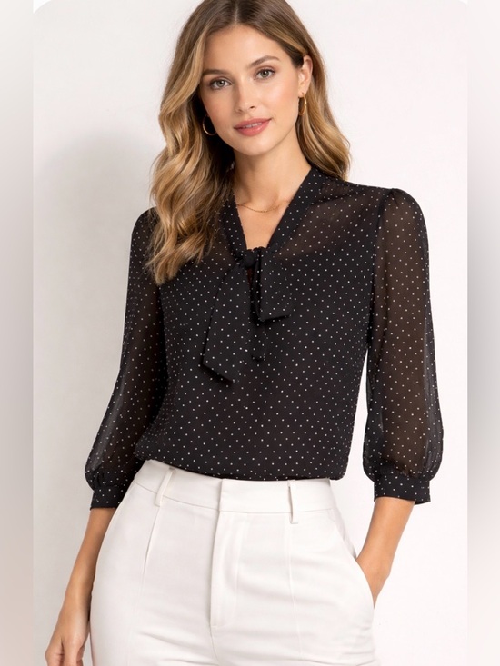 The Limited Tops - The Limited XS Sheer Polka Dot Blouse Tie Neck Chic Office Top